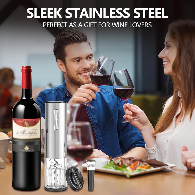 BGM.FOX Electric Wine Opener, Rechargeable Automatic Wine Bottle Opener with Foil Cutter, Wine Stopper, LED Light, Type-C Charging Wine Corkscrew for Home Party Wedding, Stainless Steel - Image 4